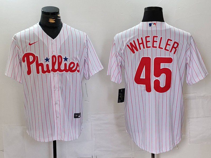 Men Philadelphia Phillies #45 Wheeler White stripe Nike Game 2024 MLB Jersey style 1